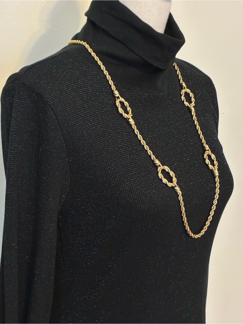 Ralph Lauren Black Fit and Flare Metallic Dress with Silver Threading